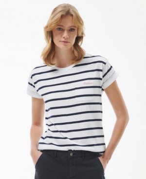 Camiseta Barbour Otterburn Stripe Mujer Blancos Negros Mexico | O1H05594