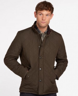 Chaqueta Acolchada Barbour Powell Hombre Verde Oliva Mexico | M8A25750