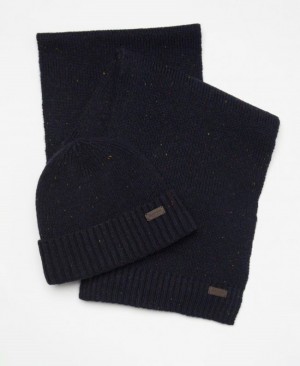 Gift Set Barbour Carlton Fleck Beanie & Scarf Hombre Azul Marino Mexico | Q8M30870