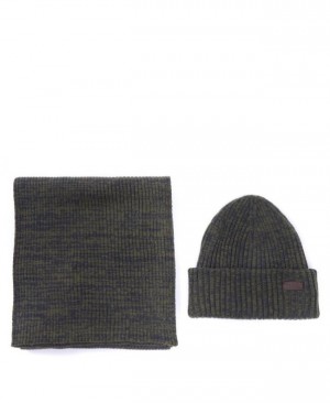 Gift Set Barbour Crimdon Beanie and Scarf Hombre Verdes Mexico | B9Z30484