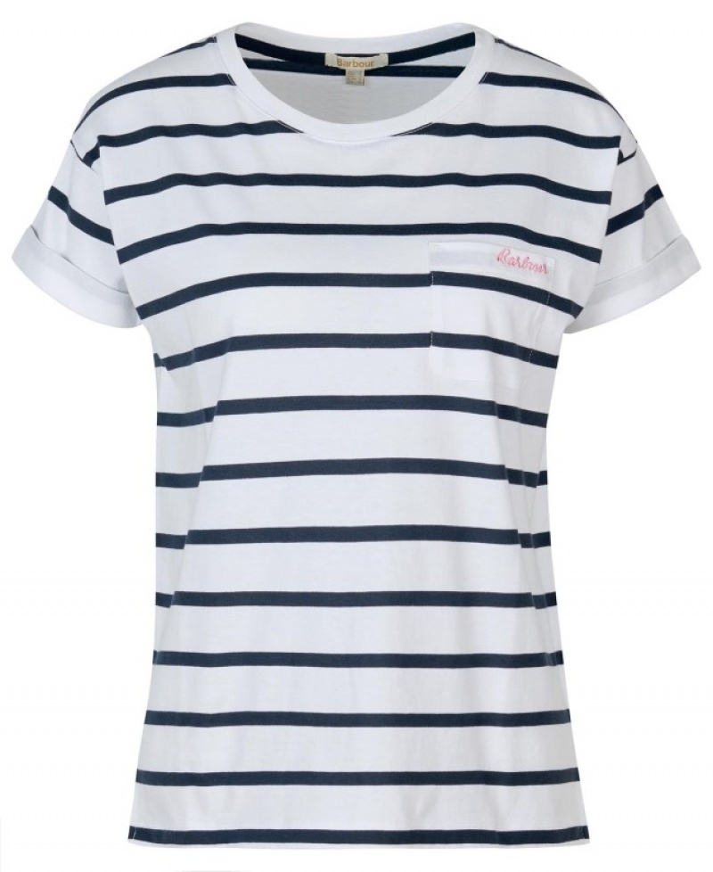 Camiseta Barbour Otterburn Stripe Mujer Blancos Negros Mexico | O1H05594