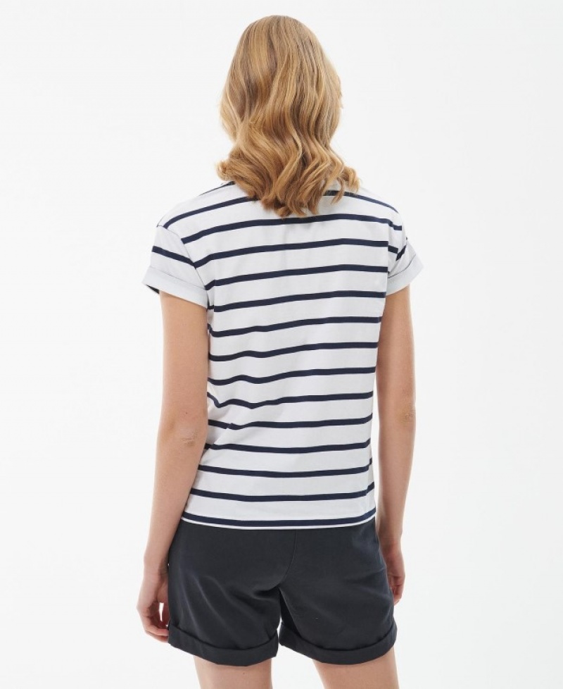 Camiseta Barbour Otterburn Stripe Mujer Blancos Negros Mexico | O1H05594