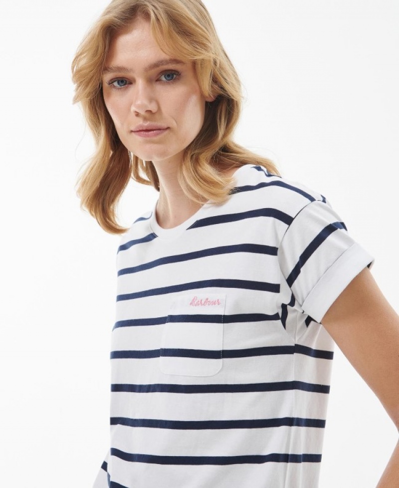 Camiseta Barbour Otterburn Stripe Mujer Blancos Negros Mexico | O1H05594