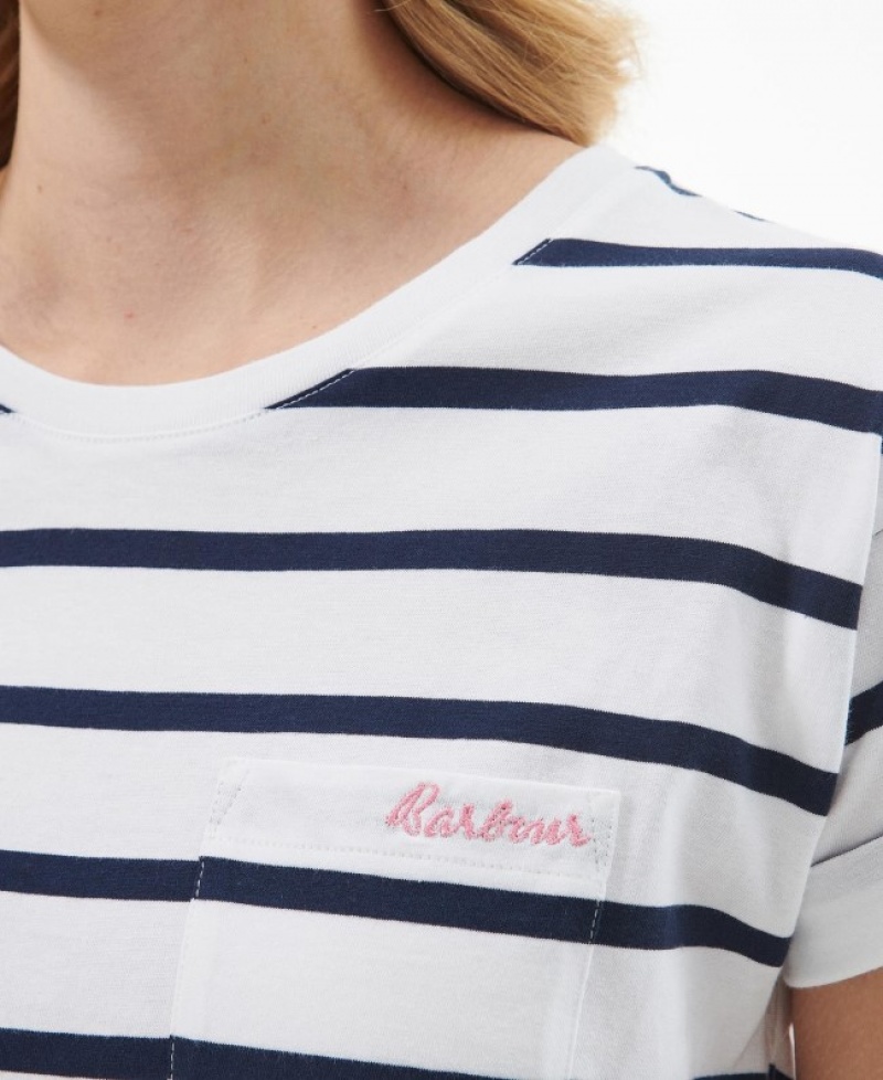 Camiseta Barbour Otterburn Stripe Mujer Blancos Negros Mexico | O1H05594