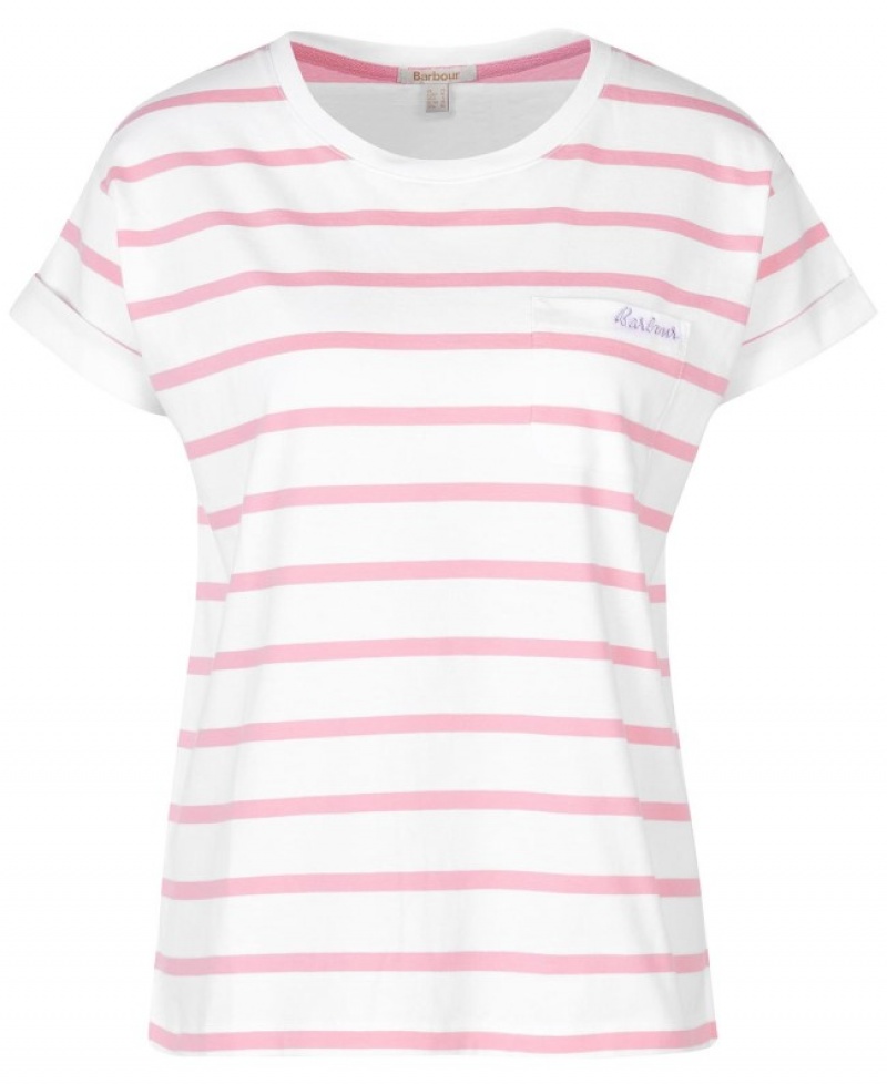 Camiseta Barbour Otterburn Stripe Mujer Blancos Rosas Mexico | F6G76212