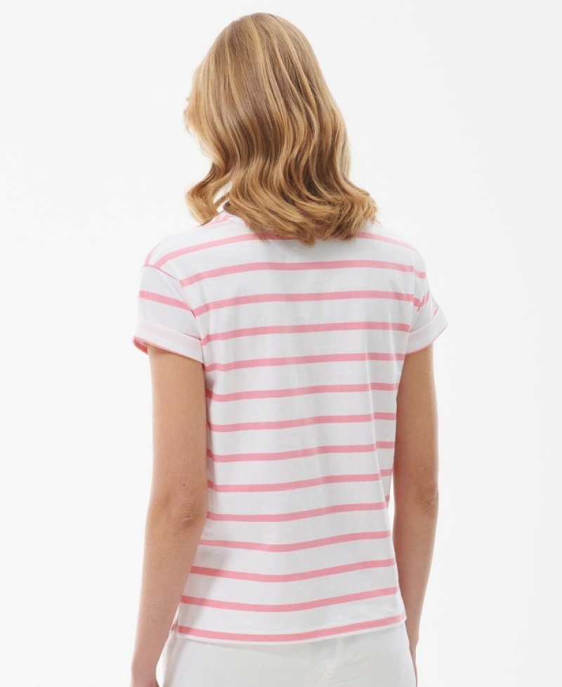 Camiseta Barbour Otterburn Stripe Mujer Blancos Rosas Mexico | F6G76212