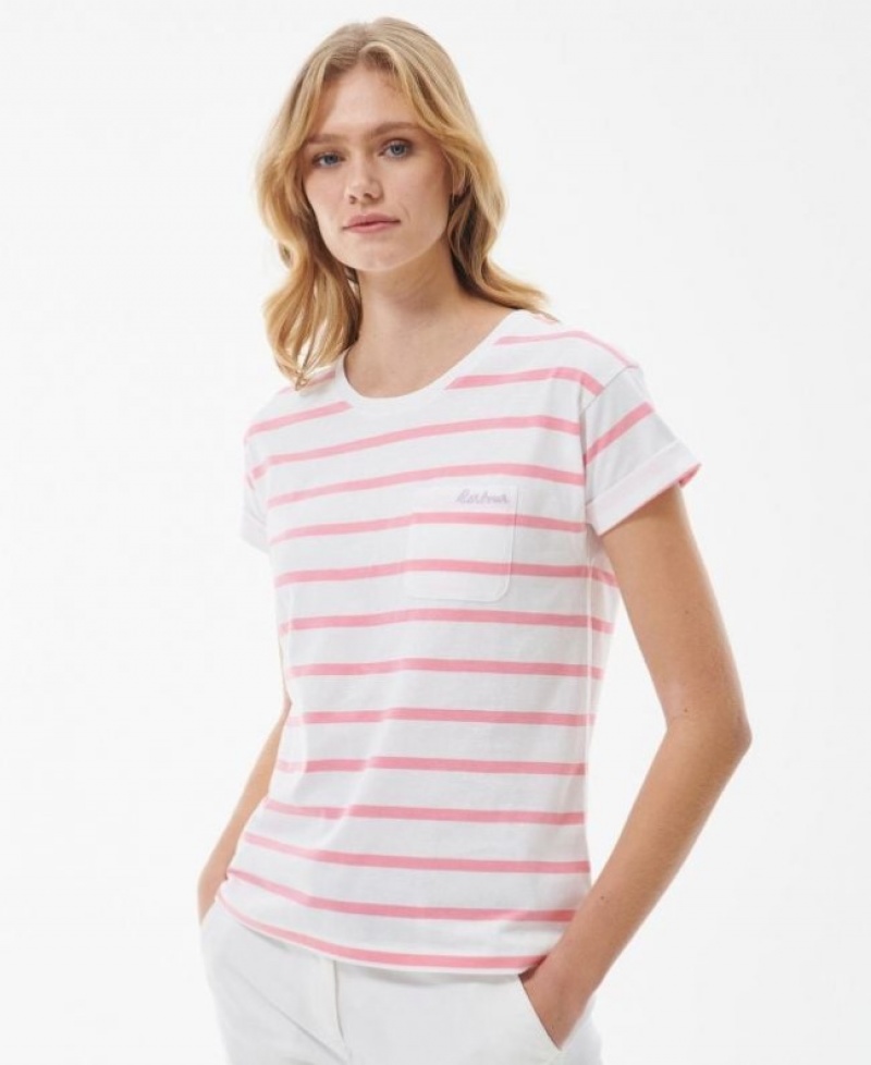 Camiseta Barbour Otterburn Stripe Mujer Blancos Rosas Mexico | F6G76212