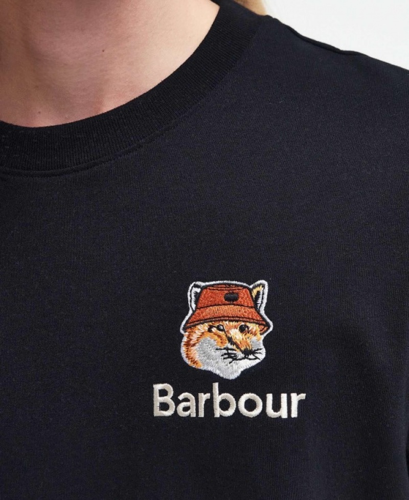 Camiseta Barbour x Maison Kitsuné Fox Head Mujer Negros Mexico | Q4D15993