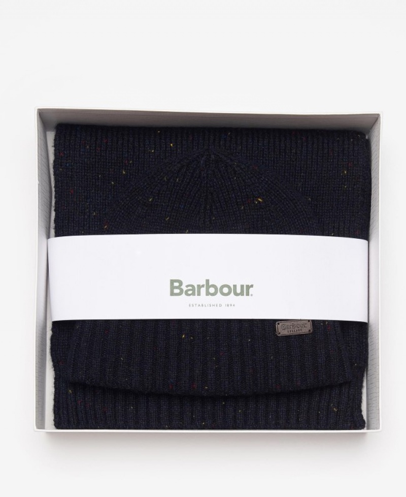 Gift Set Barbour Carlton Fleck Beanie & Scarf Hombre Azul Marino Mexico | E2T47615