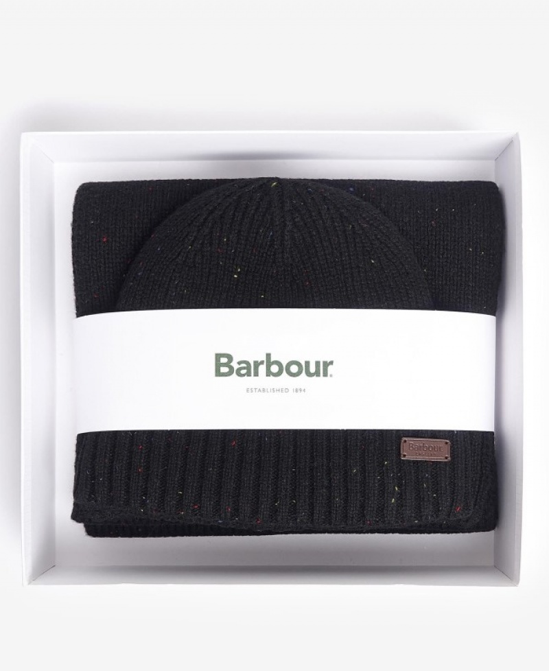 Gift Set Barbour Carlton Fleck Beanie & Scarf Hombre Negros Mexico | G8Q99398