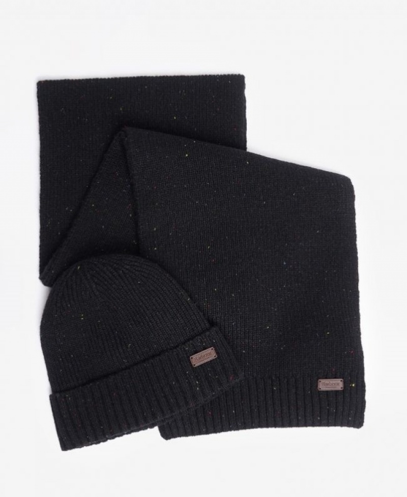 Gift Set Barbour Carlton Fleck Beanie & Scarf Hombre Negros Mexico | I3P24696