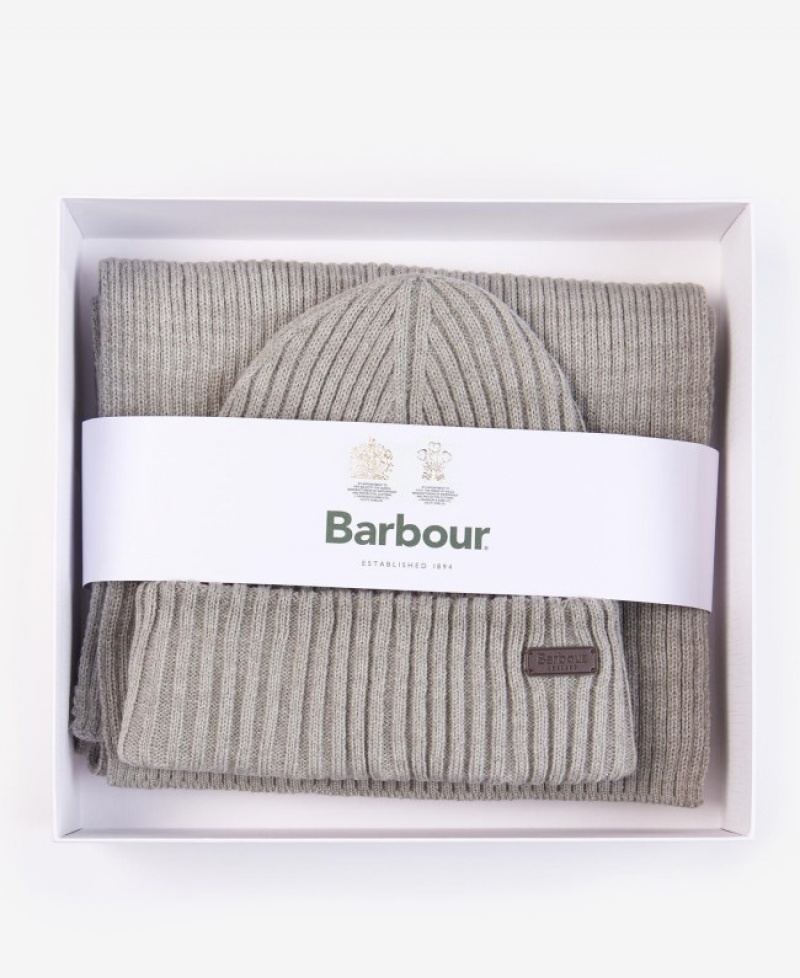 Gift Set Barbour Crimdon Beanie & Scarf Hombre Grises Claro Mexico | V6U84085