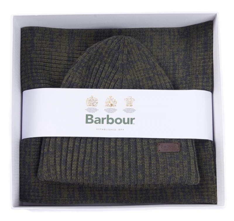 Gift Set Barbour Crimdon Beanie and Scarf Hombre Verdes Mexico | B9Z30484