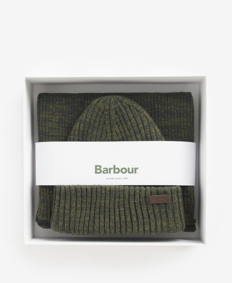 Gift Set Barbour Crimdon Beanie and Scarf Hombre Verdes Mexico | B9Z30484