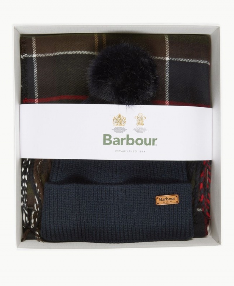 Gift Set Barbour Dover Beanie & Hailes Scarf Mujer Azules Mexico | E7T94127