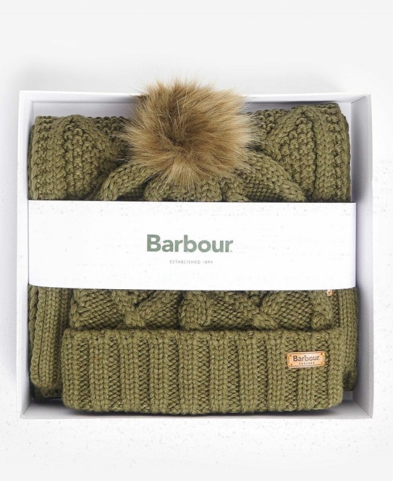 Gift Set Barbour Ridley Beanie & Scarf Mujer Verdes Mexico | U2Y72066