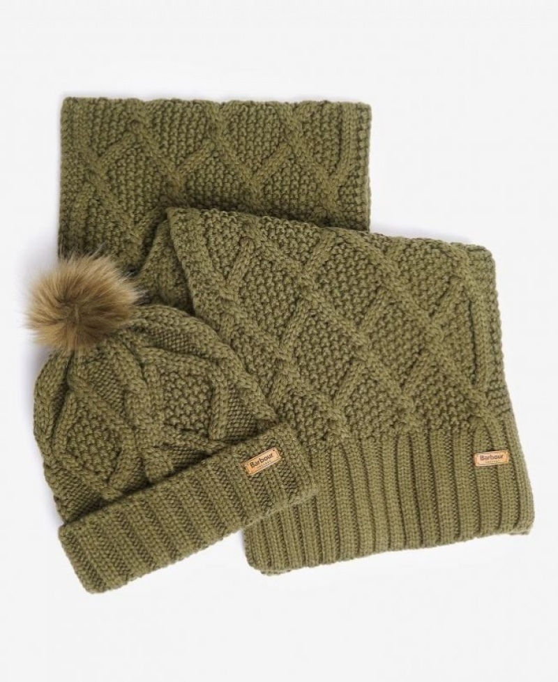 Gift Set Barbour Ridley Beanie & Scarf Mujer Verdes Mexico | U2Y72066