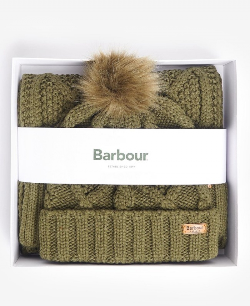 Gift Set Barbour Ridley Beanie & Scarf Mujer Verdes Mexico | D9H38040