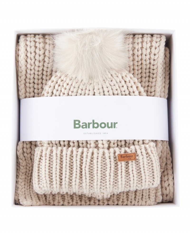 Gift Set Barbour Saltburn Beanie & Scarf Mujer Beige Mexico | S1B24594