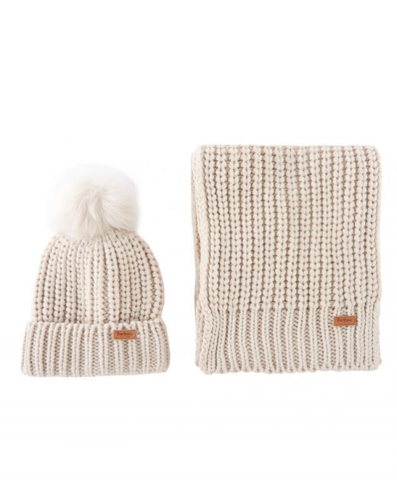 Gift Set Barbour Saltburn Beanie & Scarf Mujer Beige Mexico | S1B24594