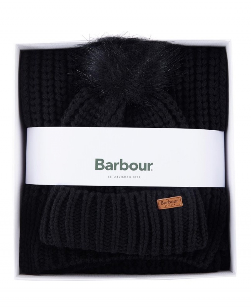 Gift Set Barbour Saltburn Beanie & Scarf Mujer Negros Mexico | J2C99771