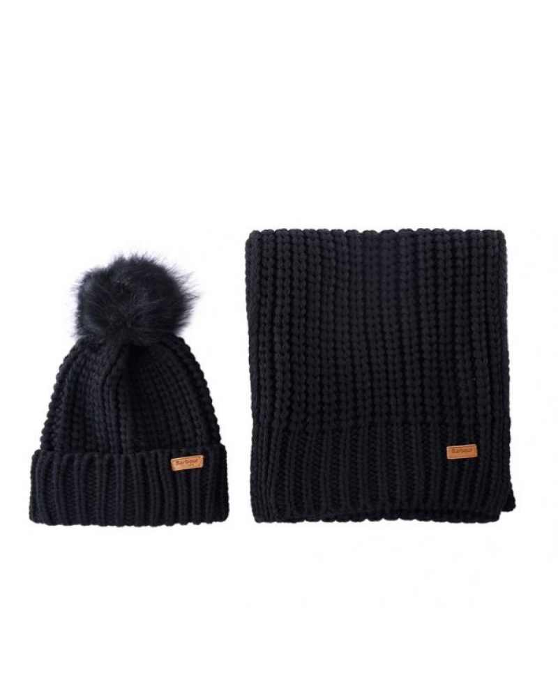 Gift Set Barbour Saltburn Beanie & Scarf Mujer Negros Mexico | J2C99771