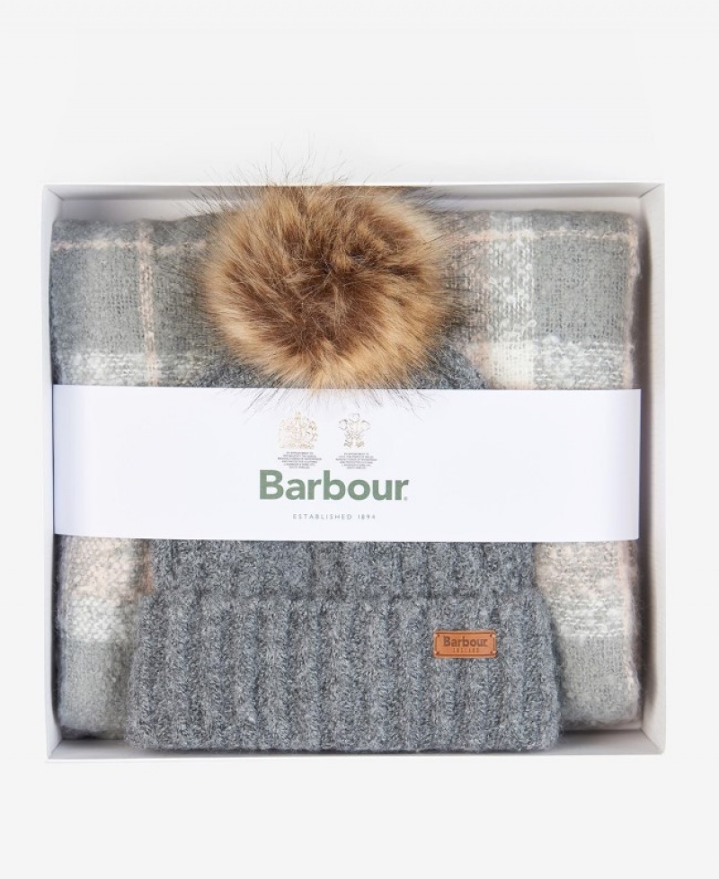 Gift Set Barbour saltburn beanie & tartan scarf Mujer Grises Mexico | D6O35719