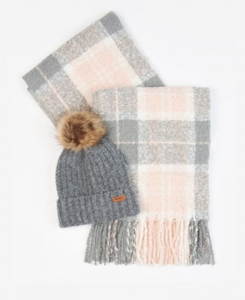 Gift Set Barbour saltburn beanie & tartan scarf Mujer Grises Mexico | D6O35719