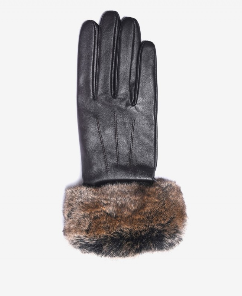 Guantes Barbour Faux-Fur Trimmed Cuero Mujer Negros Mexico | C1U82231