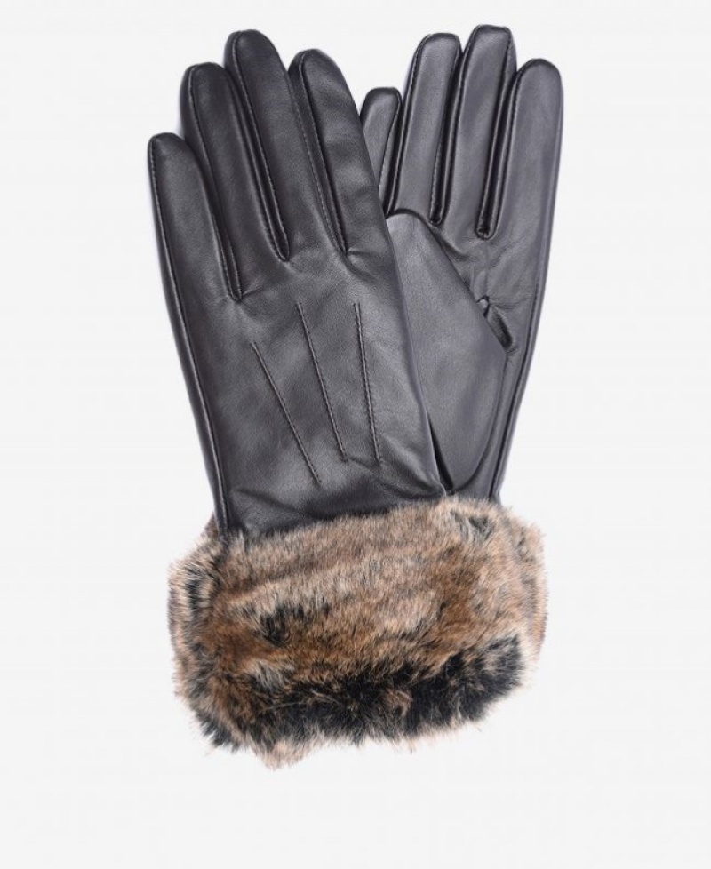 Guantes Barbour Faux-Fur Trimmed Cuero Mujer Negros Mexico | C1U82231