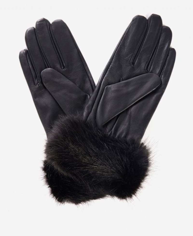 Guantes Barbour Faux Fur Trimmed Cuero Mujer Negros Mexico | O4C04790