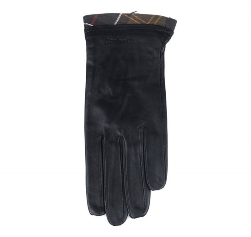 Guantes Barbour Tartan Trimmed Cuero Mujer Negros Mexico | Y8U74587