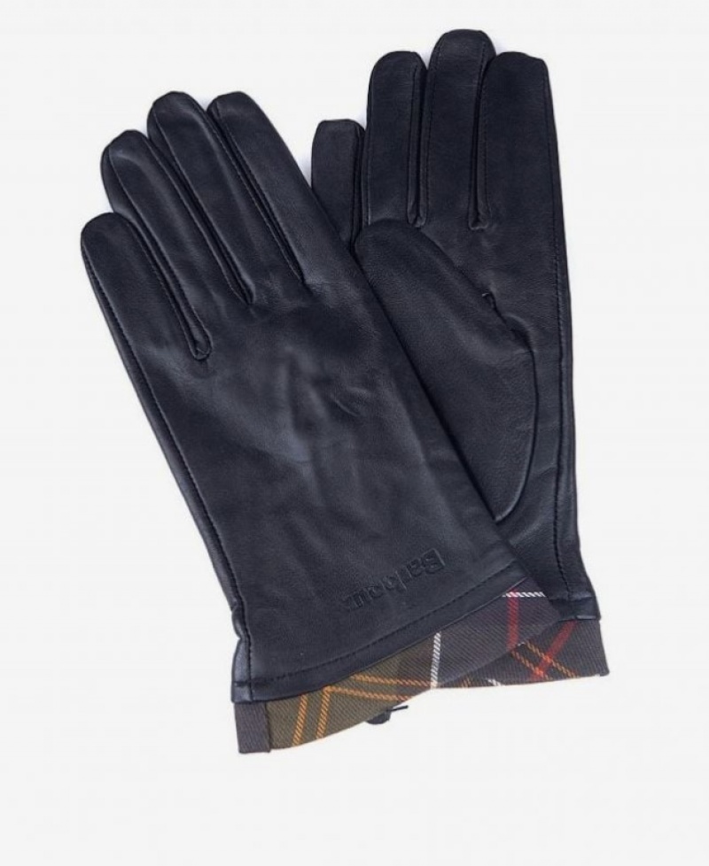 Guantes Barbour Tartan Trimmed Cuero Mujer Negros Mexico | Y8U74587